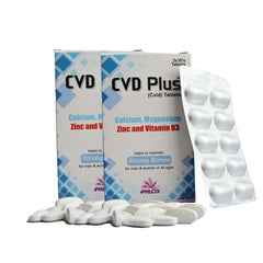 2 CVD Plus supplement packaging with tablets on a white background