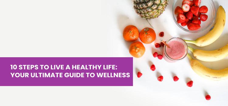 Healthy fruits, smoothie, and wellness guide banner for Phlox vitality and supplements