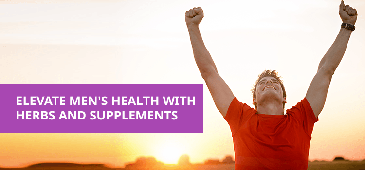 Man celebrating at sunrise, promoting men's health with herbs and supplements from Phlox